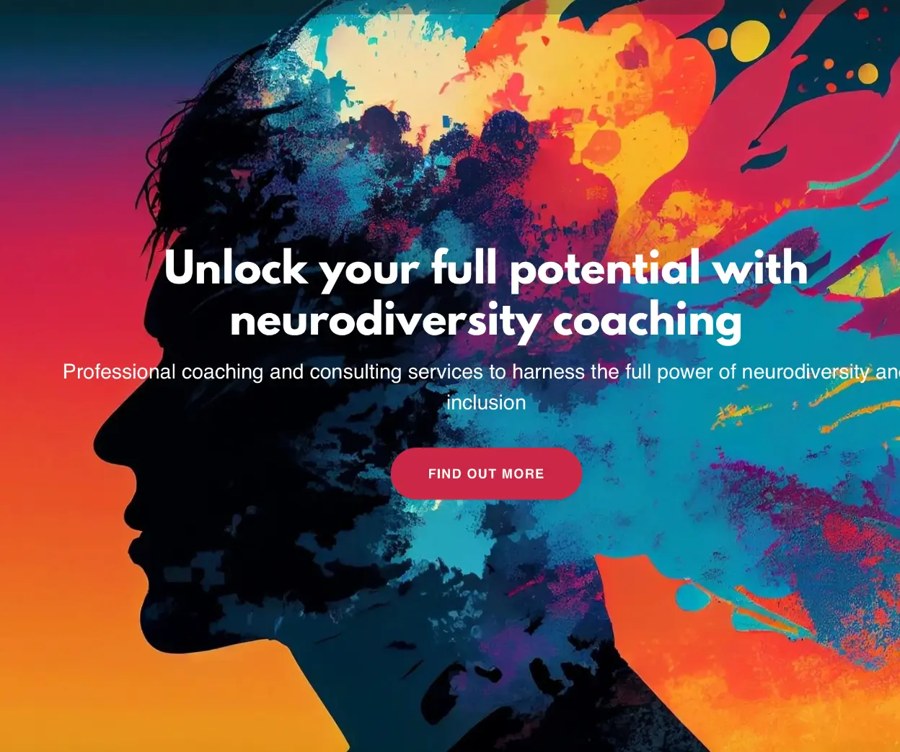 The Neurodiversity Coach website — colourful head artwork