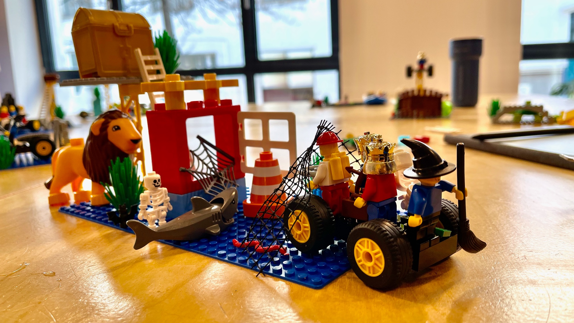 A close view of a completed model, with figures and objects standing for different perspectives